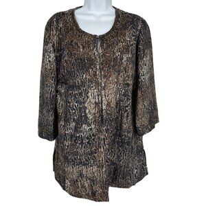 Chicos Beaded Jacket Black & Gold Animal Print Size 2 US L
